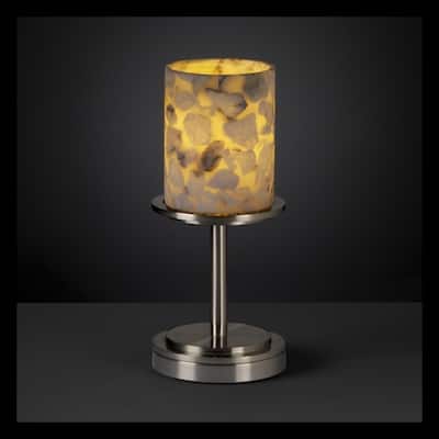 Justice Design Alabaster Rocks Dakota 1-light Brushed Nickel Short Table Lamp, Cylinder - Flat Rim Shade