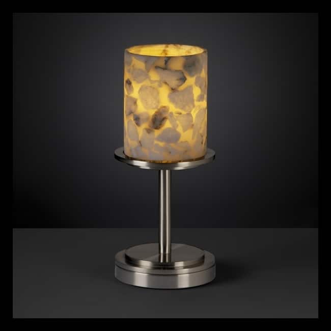 Justice Design Alabaster Rocks Dakota 1-light Brushed Nickel Short Table Lamp, Cylinder - Flat Rim Shade
