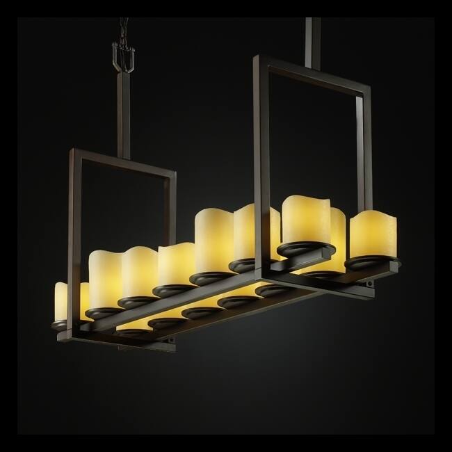 Justice Design CandleAria Dakota 14-light Dark Bronze Chandelier, Cream Cylinder - Melted Rim Shade