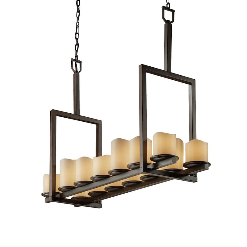 Justice Design CandleAria Dakota 14-light Dark Bronze Chandelier, Cream Cylinder - Melted Rim Shade