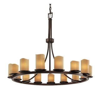 Justice Design Group CandleAria Dakota 15-light Dark Bronze Chandelier, Amber Cylinder - Melted Rim Shade (Amber) - Chandeliers For Bedrooms by Overstock.com