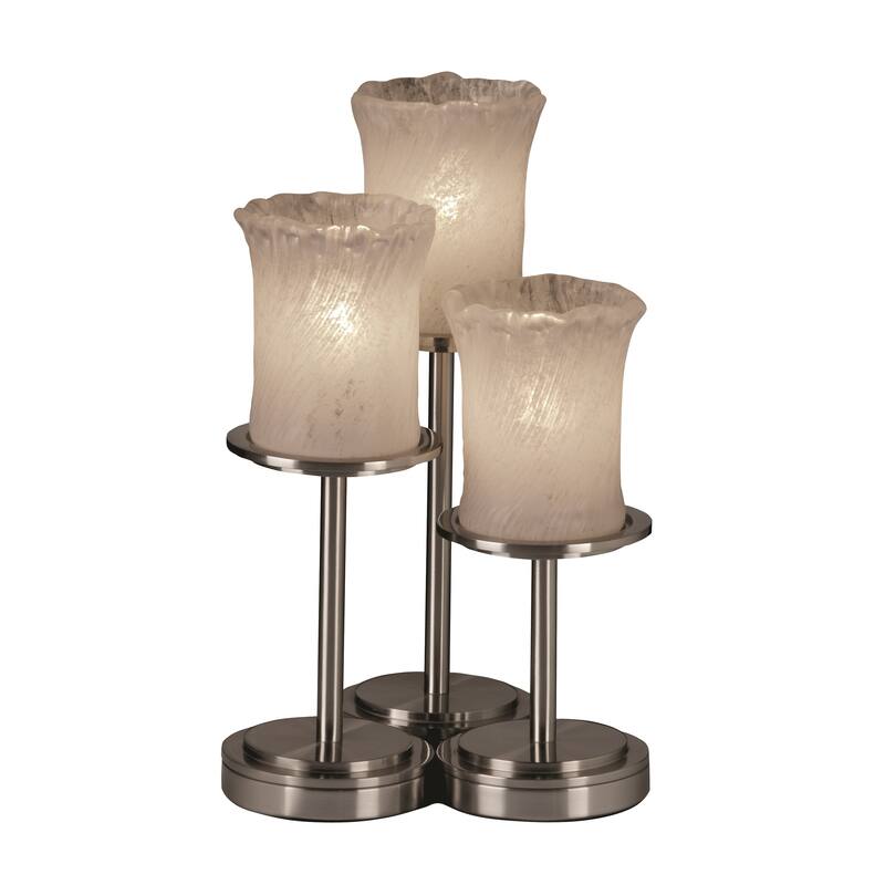 Justice Design Veneto Luce Dakota 3-light Brushed Nickel Table Lamp, Whitewash Cylinder - Rippled Rim Shade