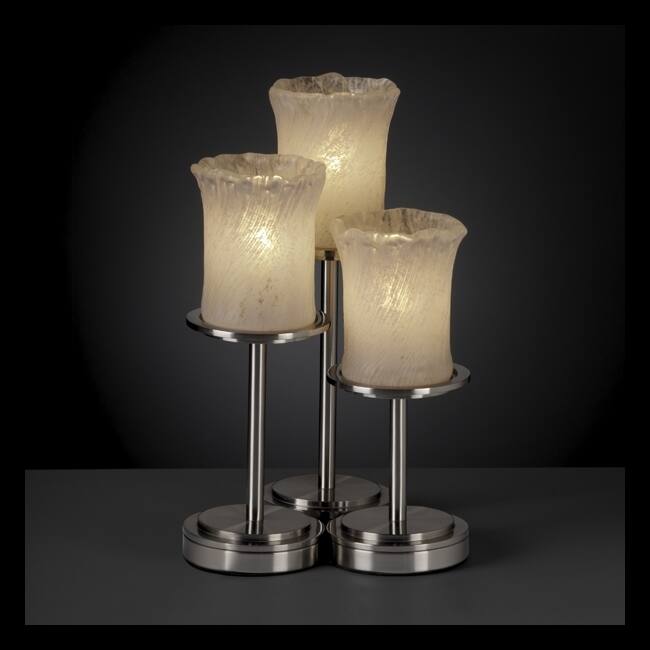Justice Design Veneto Luce Dakota 3-light Brushed Nickel Table Lamp, Whitewash Cylinder - Rippled Rim Shade