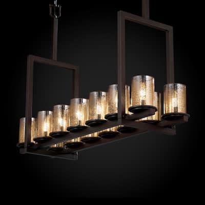 Justice Design Fusion Dakota 14-light Dark Bronze Chandelier, Tall Mercury Cylinder - Flat Rim Shade