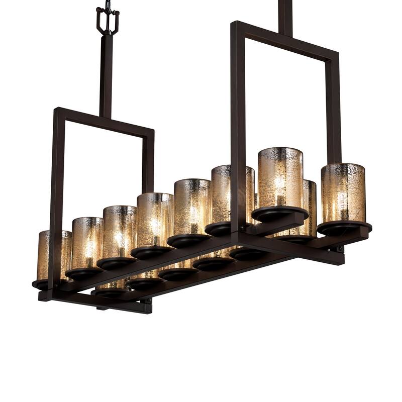 Justice Design Fusion Dakota 14-light Dark Bronze Chandelier, Tall Mercury Cylinder - Flat Rim Shade