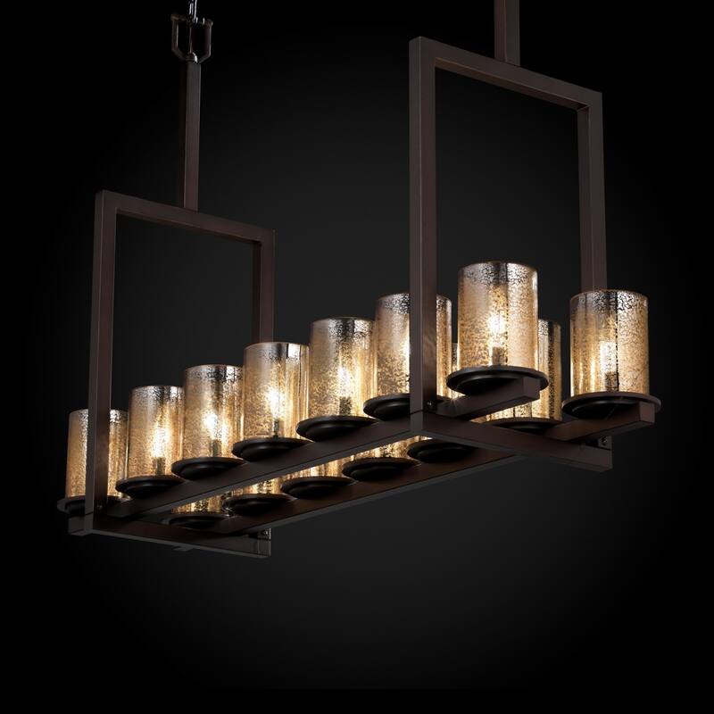 Justice Design Fusion Dakota 14-light Dark Bronze Chandelier, Tall Mercury Cylinder - Flat Rim Shade - Dark Bronze