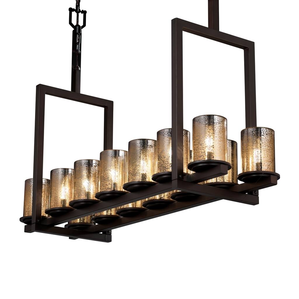 Justice Design Fusion Dakota 14-light Dark Bronze Chandelier, Mercury Cylinder - Flat Rim Shade