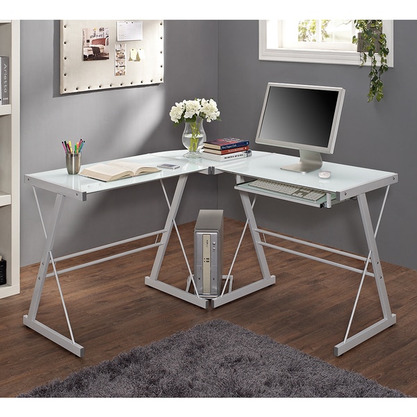 White Glass Metal Corner Computer Desk - Free Shipping Today