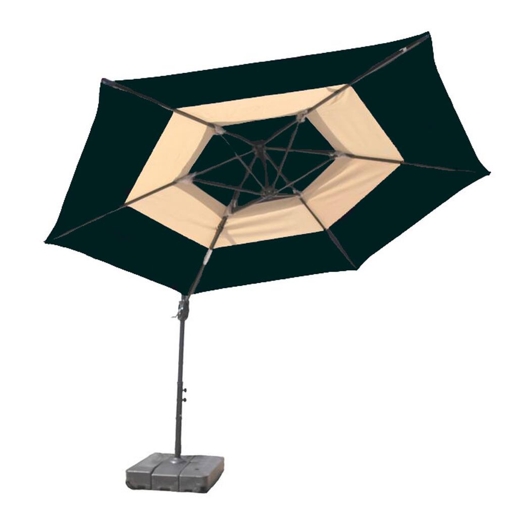 10-Foot Green and Tan Umbrella and Base
