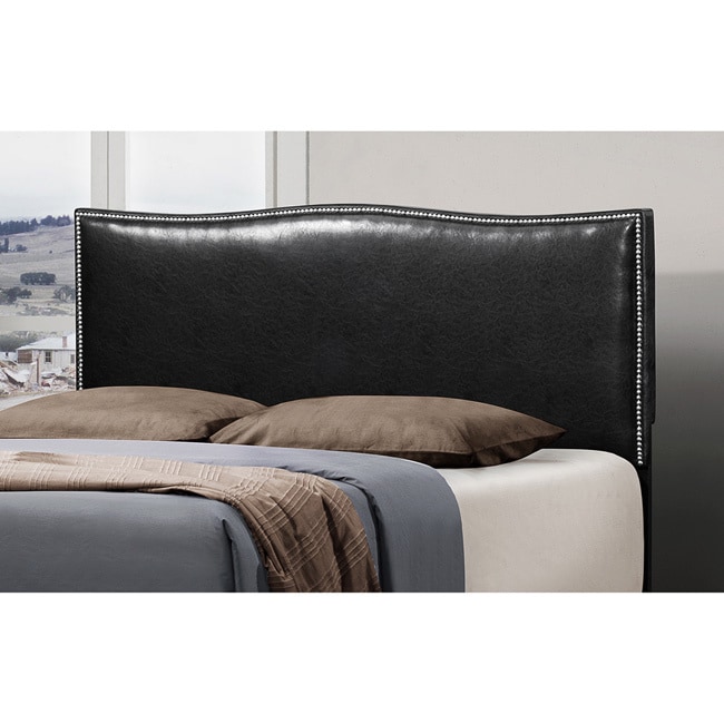 Oh Black Leather Curved Queen size Nailhead Headboard Black Size Queen