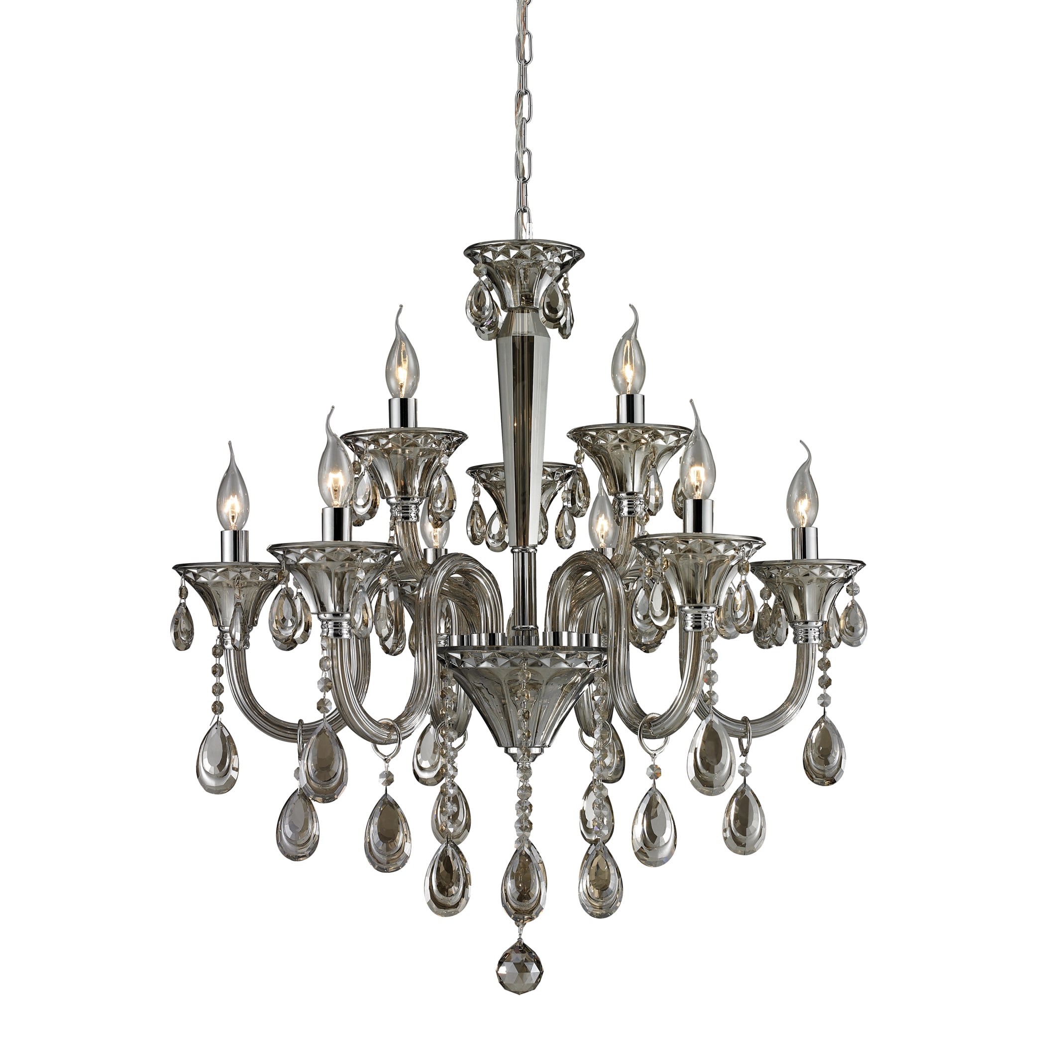 Formont 9 light Teak Plated/ Chrome Crystal Chandelier