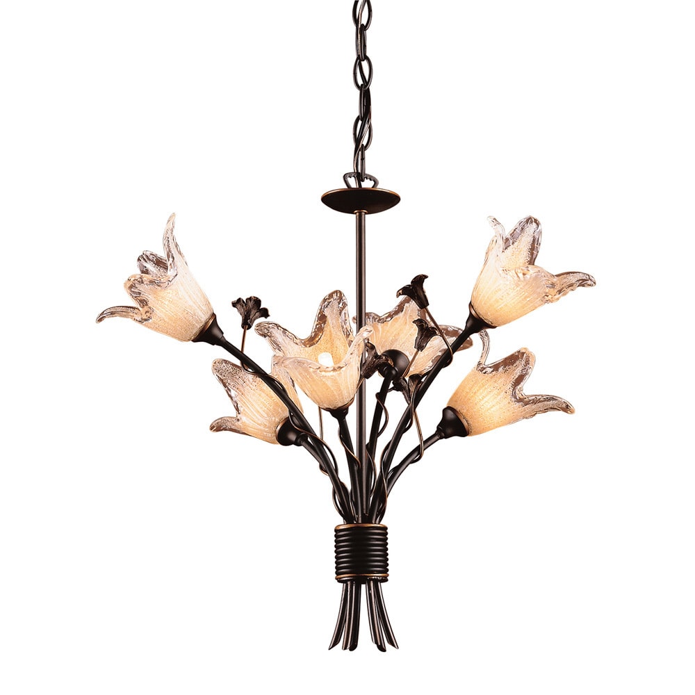 Fioritura 6-light Aged Bronze/ Hand Blown Tulip Glass Chandelier (6-Light Chandelier) - Chandeliers For Bedrooms by Overstock.com
