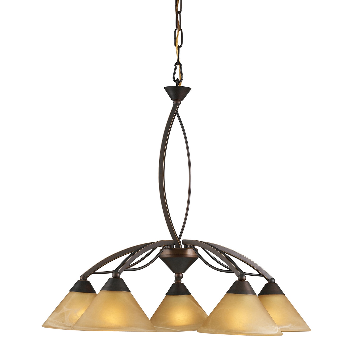 Elysburg Aged Bronze And Tea Swirl Glass 5 light Chandelier