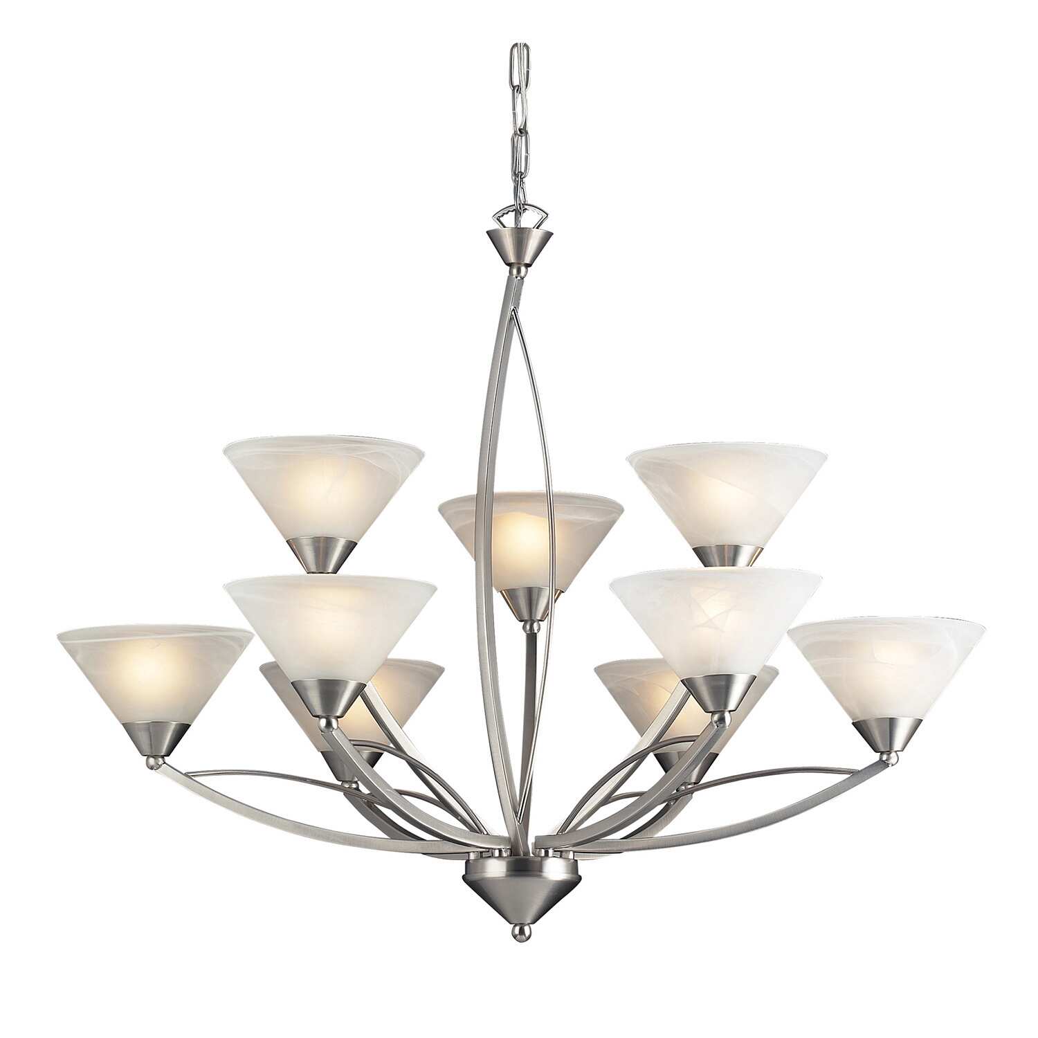 Elysburg Satin Nickel And Marblized White Glass 9 light Chandelier