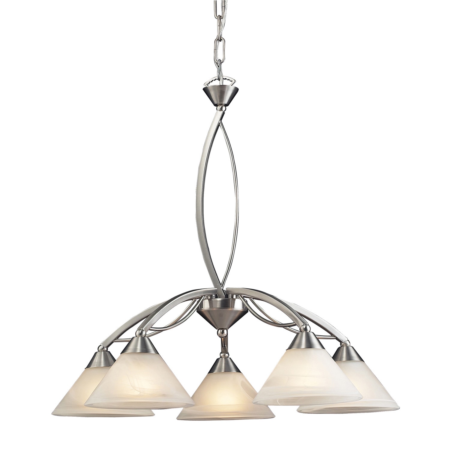 Elysburg Satin Nickel And Marblized White Glass 5 light Chandelier