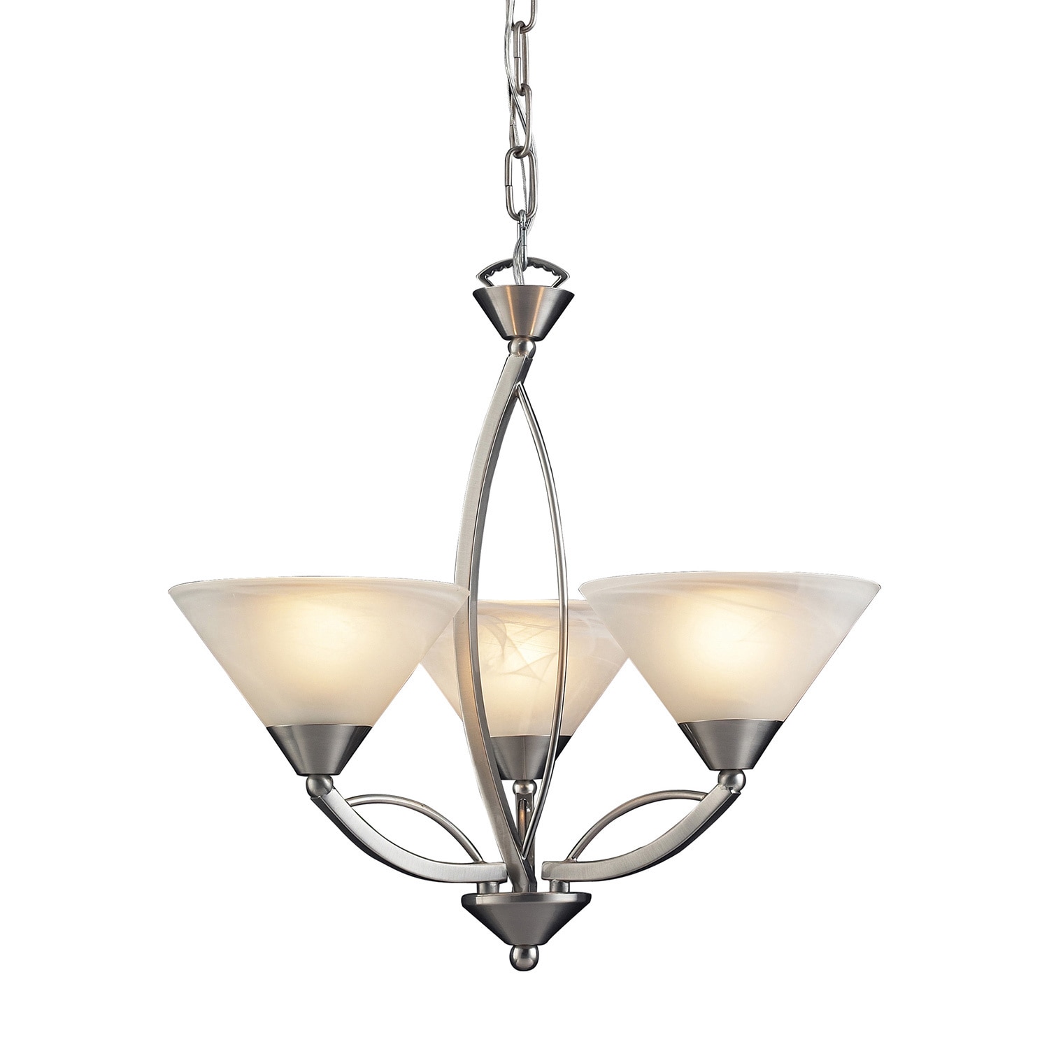 Elysburg Satin Nickel and Marblized White Glass 3-light Chandelier (3-Light Chandelier) - Chandeliers For Bedrooms by Overstock.com