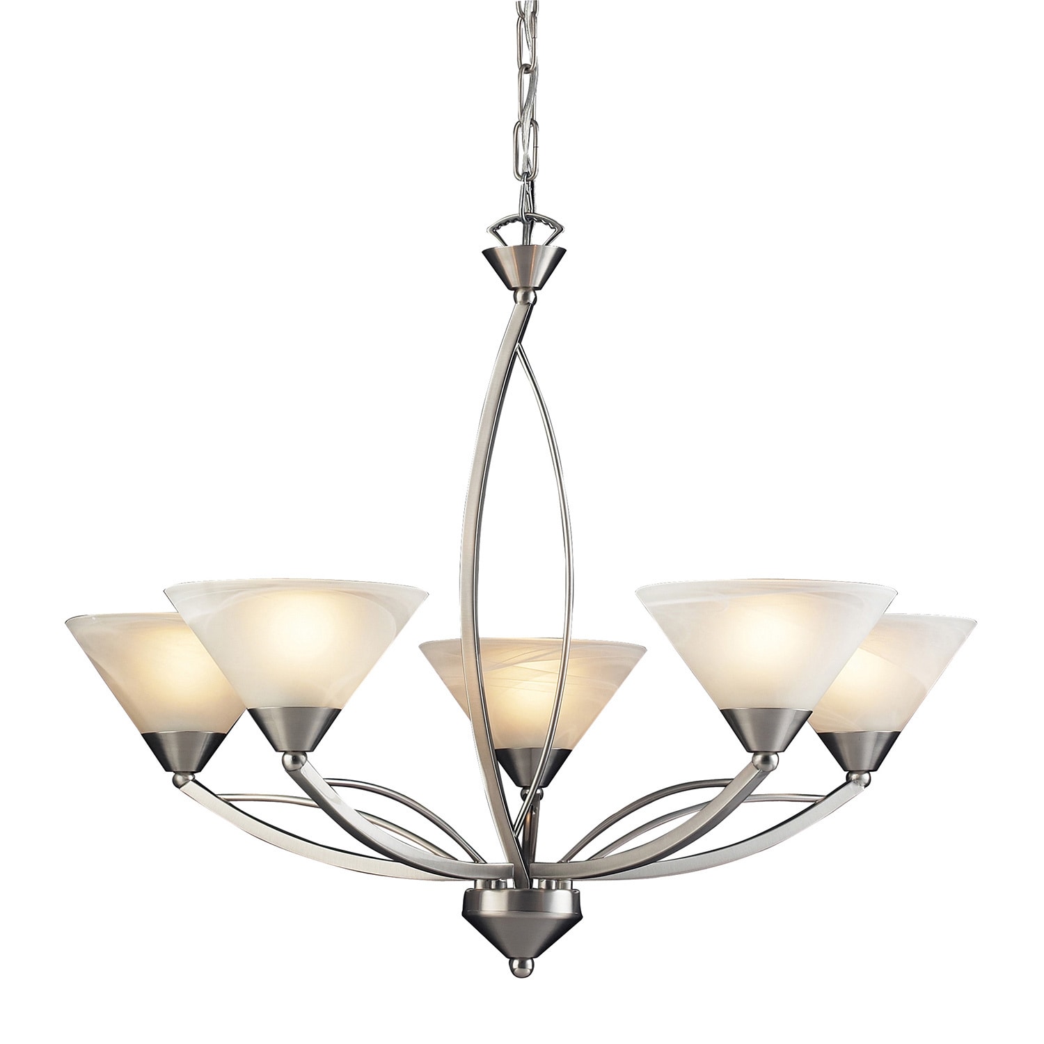 Elysburg Satin Nickel and Marblized White Glass 5-light Chandelier (5-Light Chandelier) - Chandeliers For Bedrooms by Overstock.com