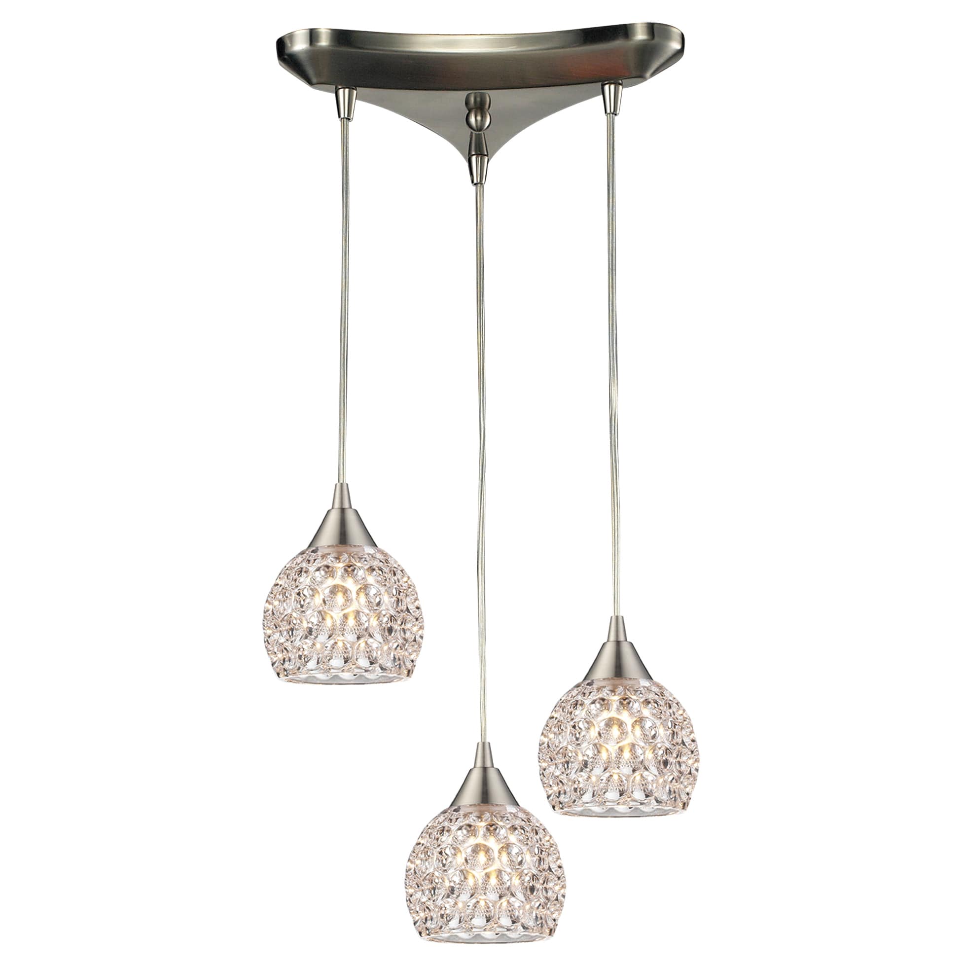 Kersey Satin Nickel and Textured Glass 3-light Chandelier (Nickel and Textured Glass 3-light Chandelier) - Chandeliers For Bedrooms by Overstock.com