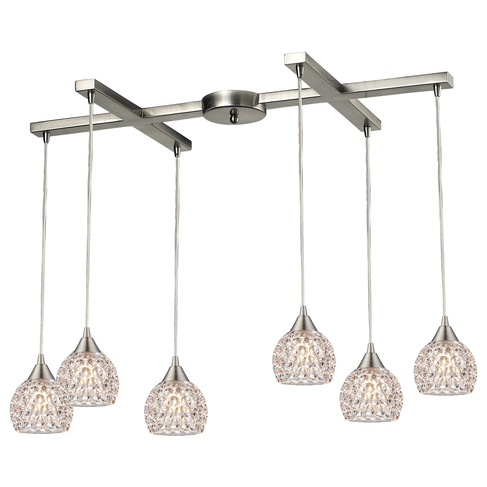 Kersey Satin Nickel And Textured Glass 6 light Chandelier