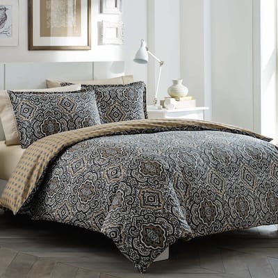 City Scene Milan Charcoal Reversible 3-piece Cotton Duvet Cover Set
