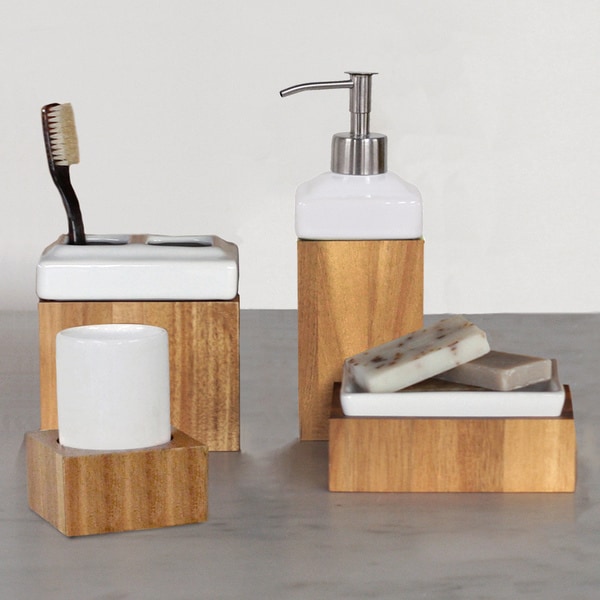 Shop Ravine 4piece Bath Accessory Set or Wastebasket Free Shipping