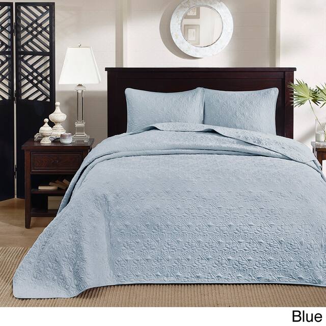 Madison Park Mansfield Reversible Bedspread Set - Blue - Queen