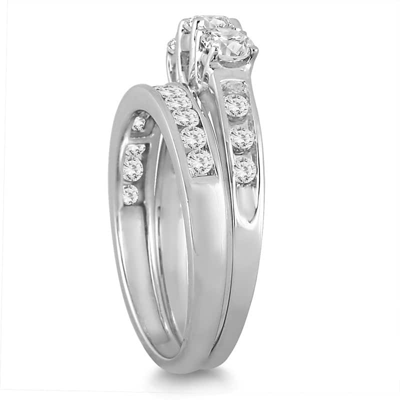Marquee Jewels 10k White Gold 1 1/2ct TDW 3-stone Diamond Bridal Set
