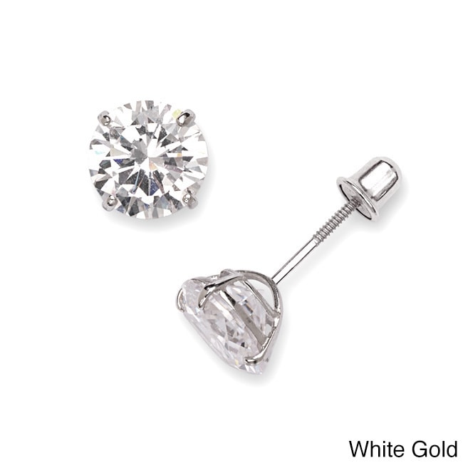 14k White Or Yellow Gold 6mm Cubic Zirconia Back Stud 14k White Or Yellow Gold 6mm Cubic Zirconia Back Stud Earrings