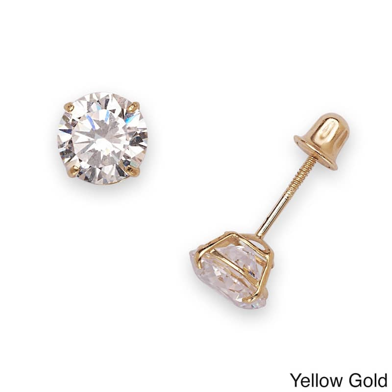 Curata 14k White or Yellow Gold 6mm Cubic Zirconia Basket-set Screw Back Earrings - Yellow - Yellow