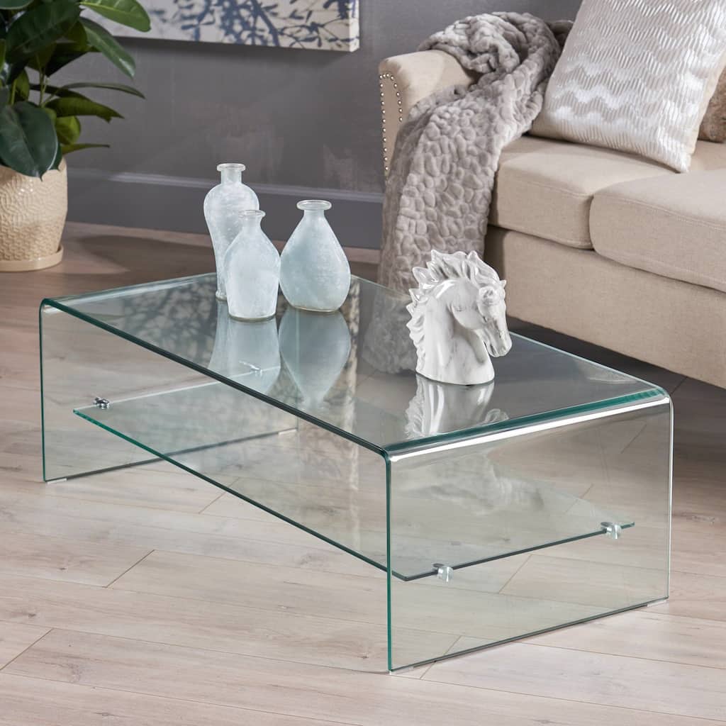 Ramona Glass Coffee Table with Shelf by Christopher Knight Home