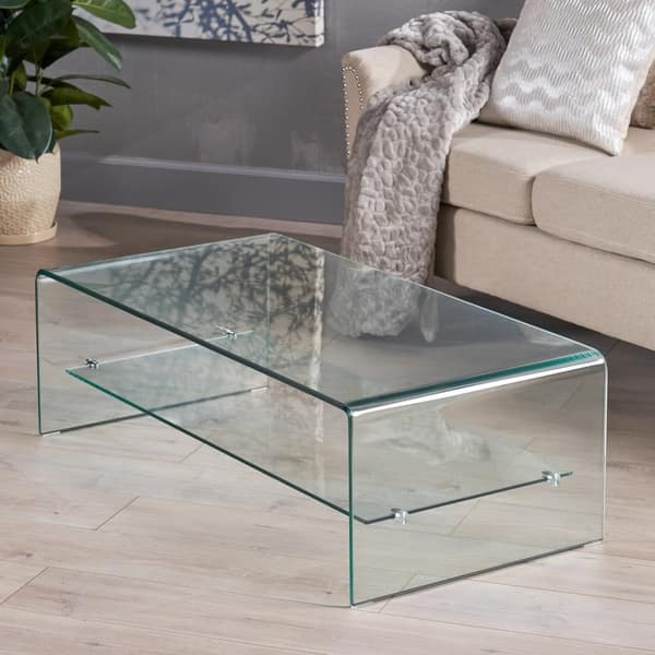 slide 2 of 4, Ramona Glass Coffee Table with Shelf by Christopher Knight Home Clear