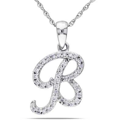 Miadora 10k White Gold 1/6ct TDW Diamond 'B' Initial Necklace
