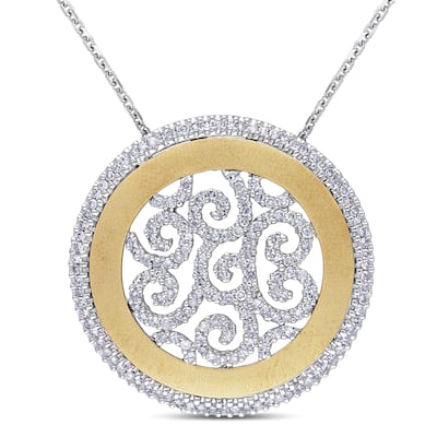 Miadora 14k Two-tone Gold 1ct TDW Diamond Filigree Circle Necklace