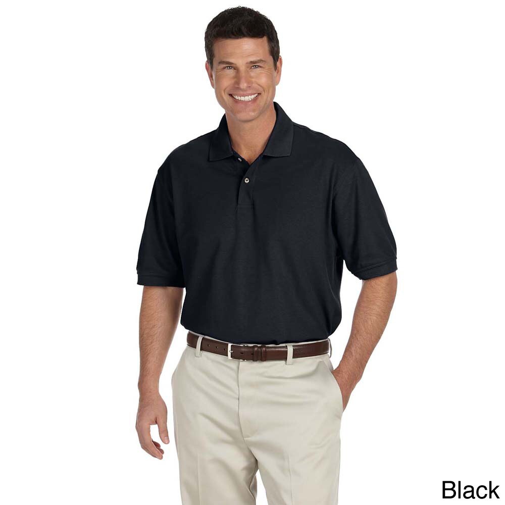 black polo and khaki pants