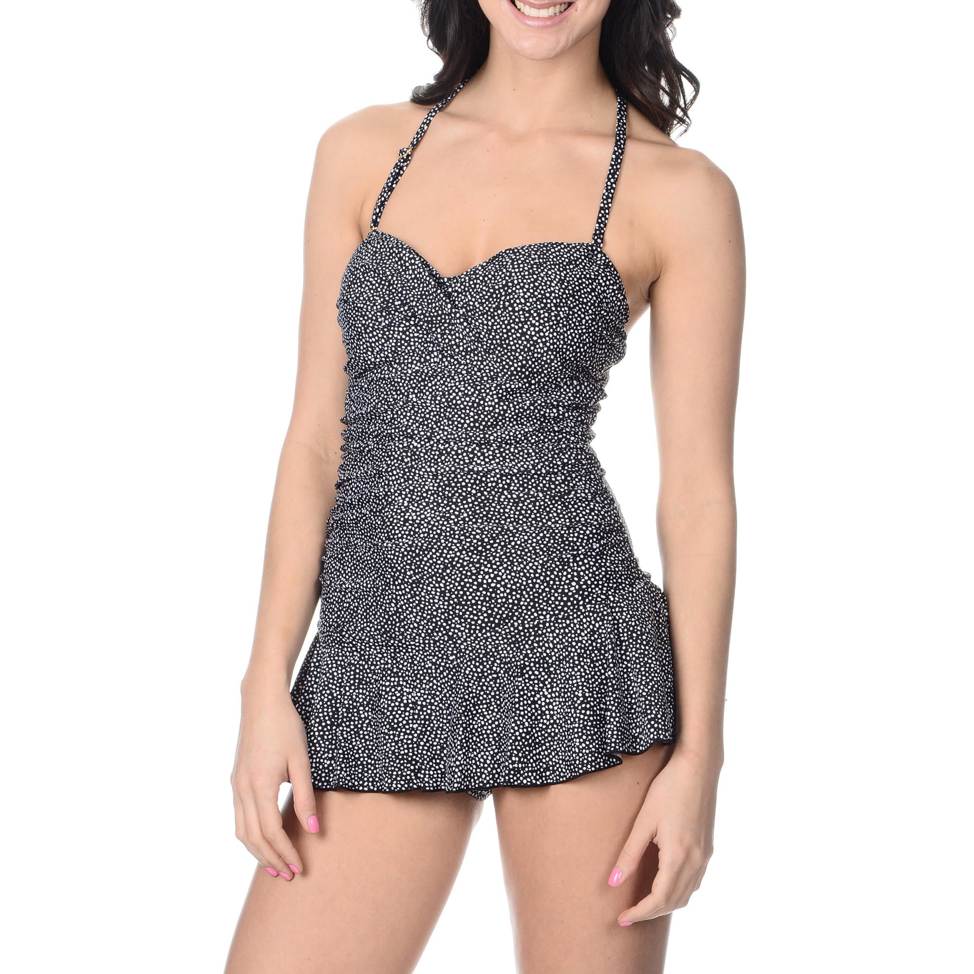 Alicia Simone Womens Polka Dot Skirted One piece Swim Suit