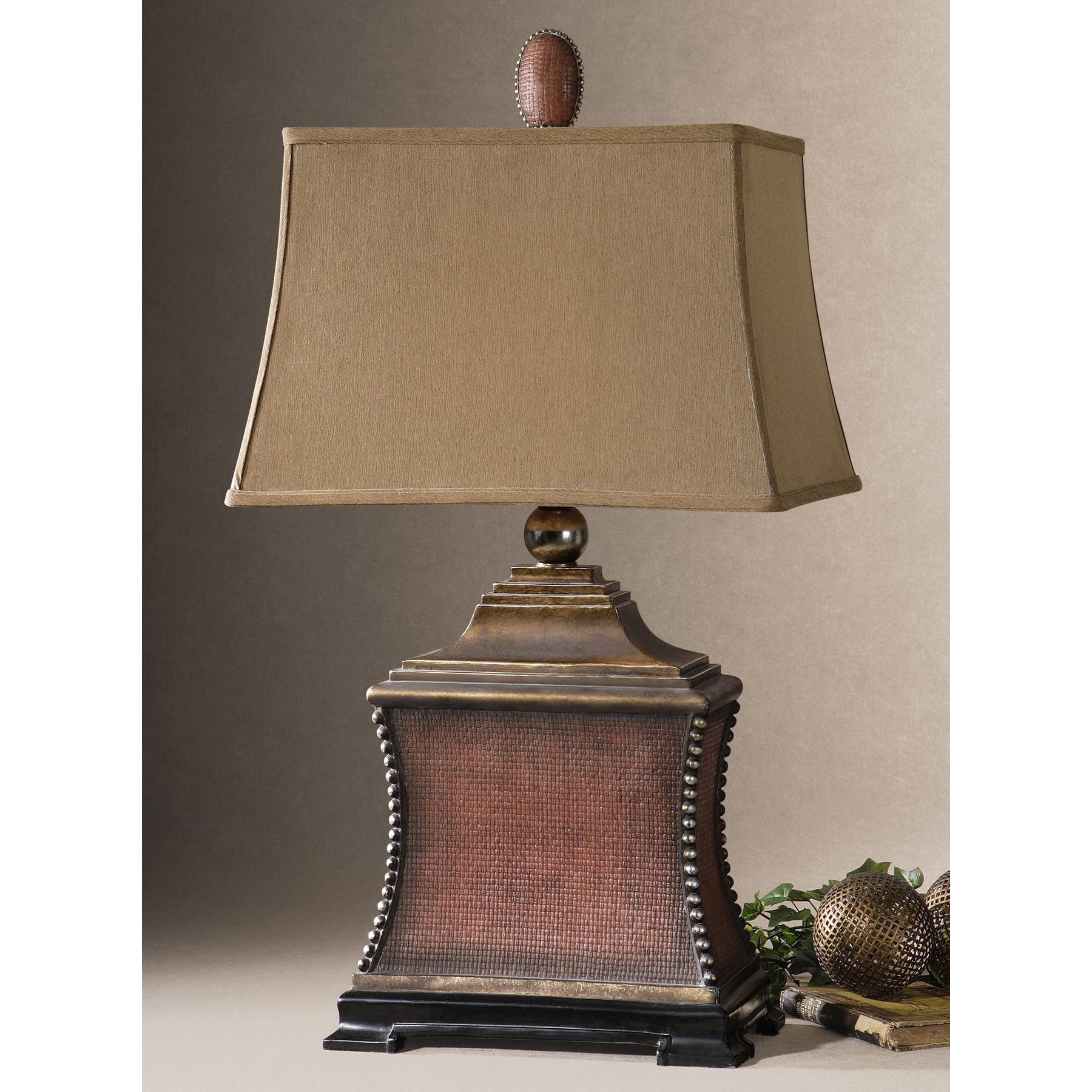 Pavia Aged Red Poly And Silvertone Beaded Table Lamp