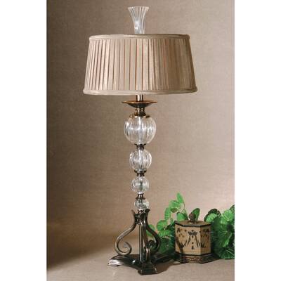 Uttermost Narava Clear Crystal Sphere and Glass Silken Taupe Textile Table Lamp