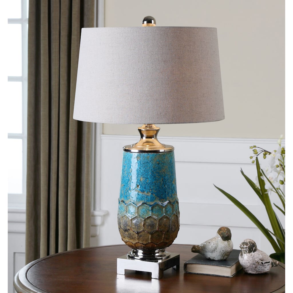 Uttermost Manzu Ceramic Metallic Blue Table Lamp