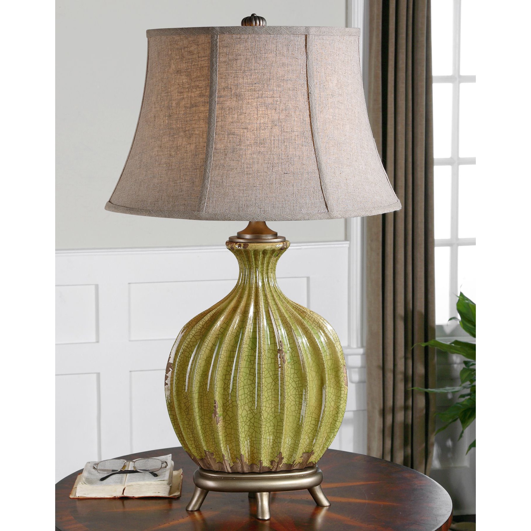 Carentino Antiqued Ceramic Green Table Lamp