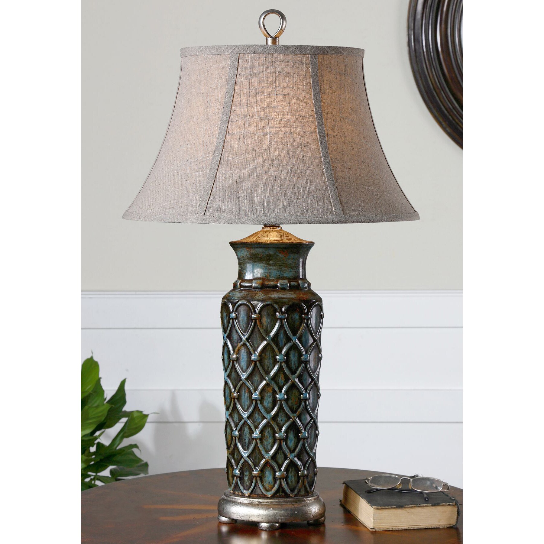 Uttermost Valenza Burnished Wash Blue Glaze Table Lamp