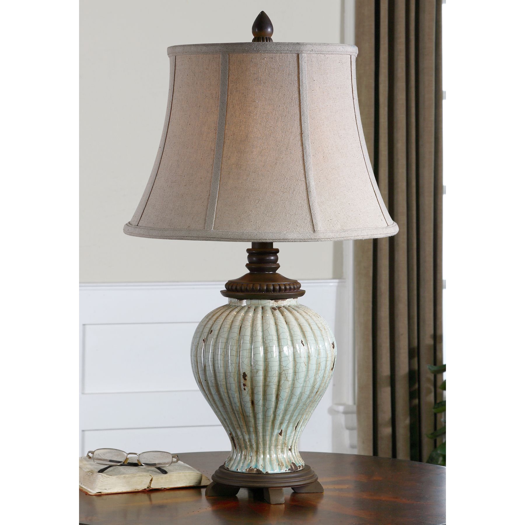 Dernice Ceramic Antique Ivory Blue Lamp