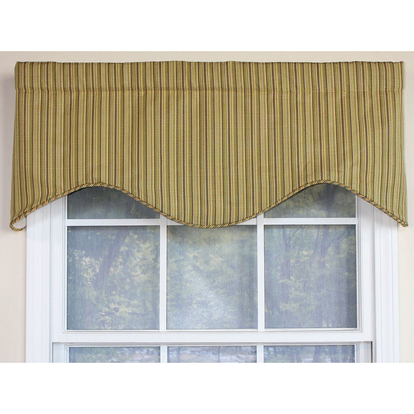 Ottoman Stripe Sage Cornice Window Valance