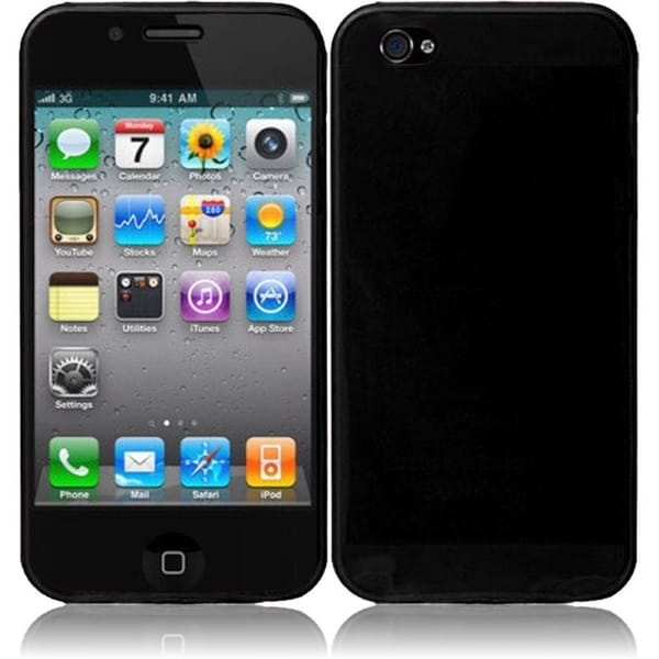 INSTEN Black TPU Rubber Candy Skin Phone Case Cover for Apple iPhone 4