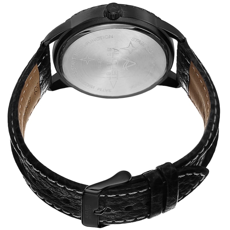 August Steiner Men's Quartz Multifunction Leather Black Strap Watch