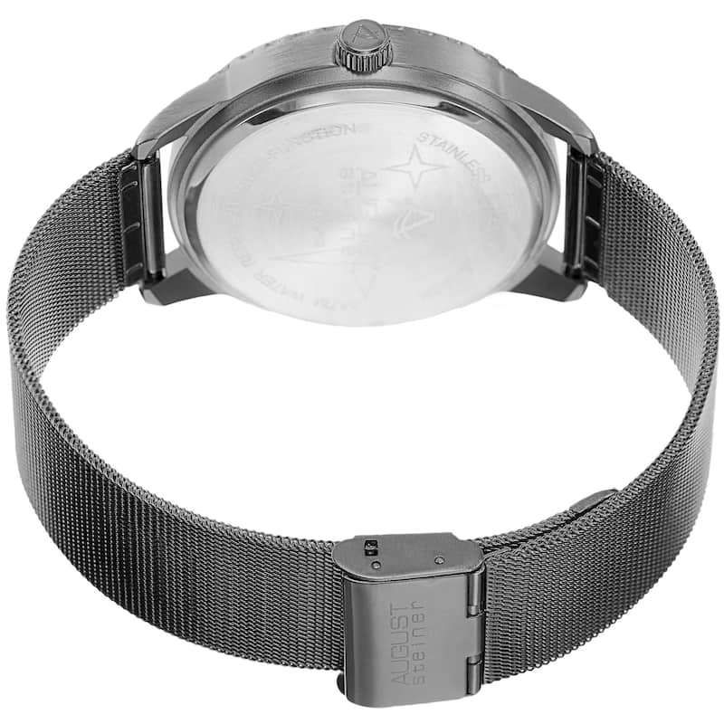 August Steiner Men's Quartz Multifunction Stainless Steel Mesh Black Bracelet Watch