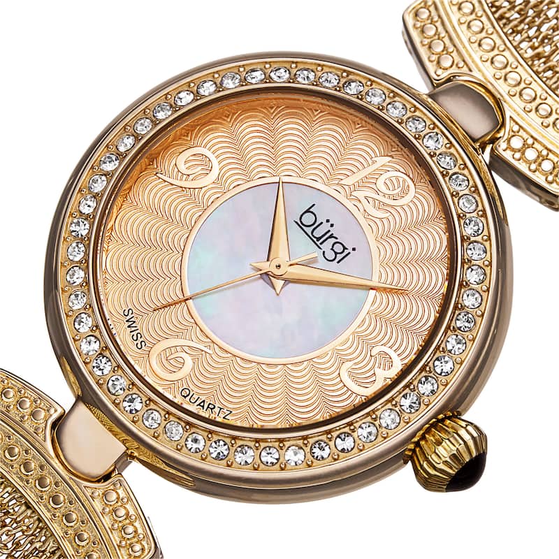 Burgi Women's Swiss Quartz Dial Mesh Gold-Tone Bracelet Watch