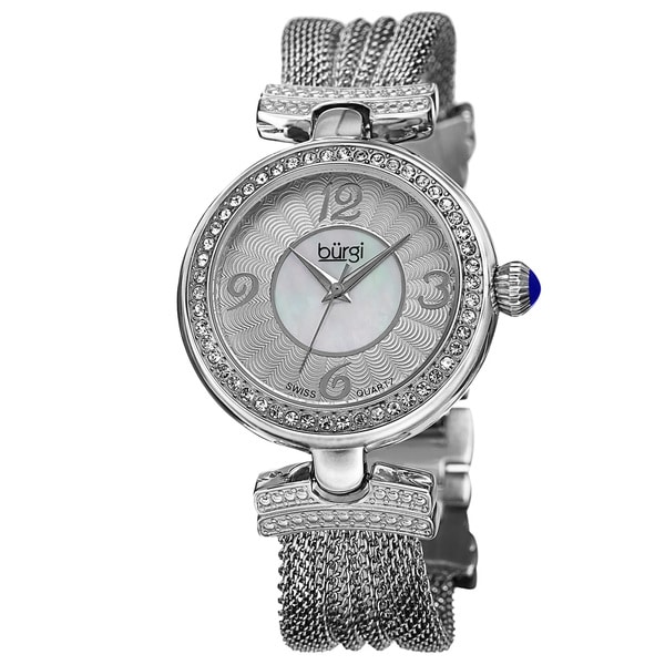 Burgi Women's Swiss Quartz Dial Mesh Silver-Tone Bracelet Watch
