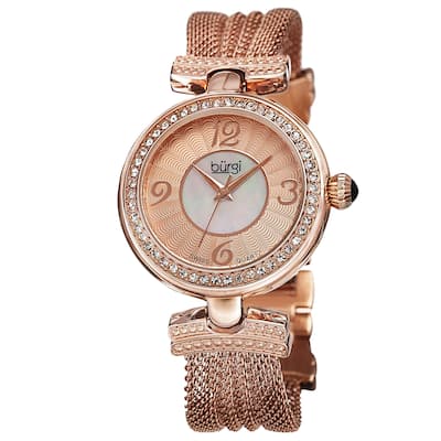 Burgi Women's Swiss Quartz Dial Mesh Rose-Tone Bracelet Watch