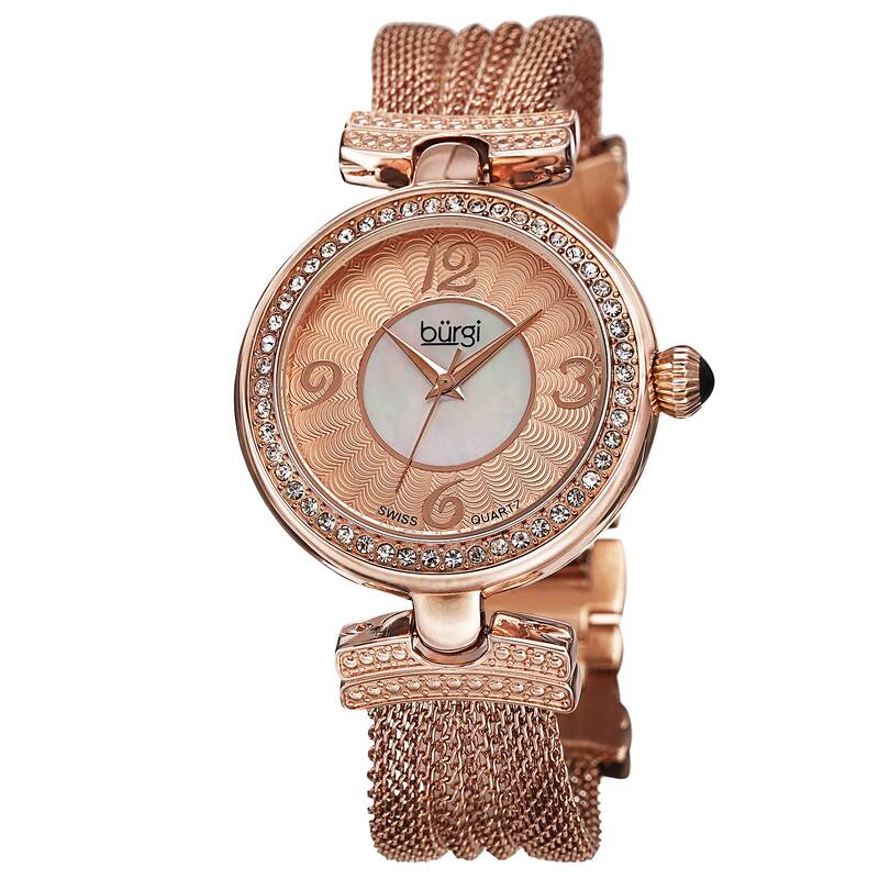 Burgi Women's Swiss Quartz Dial Mesh Rose-Tone Bracelet Watch