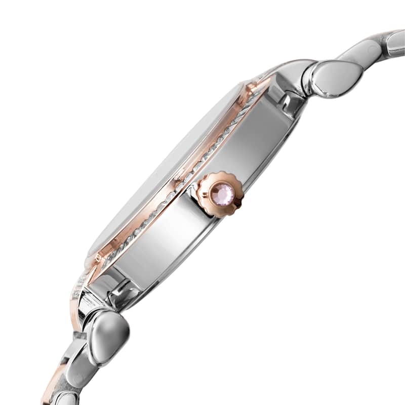 Burgi Women's Swiss Quartz Baguette Bezel Stainless Steel Two-Tone Bracelet Watch
